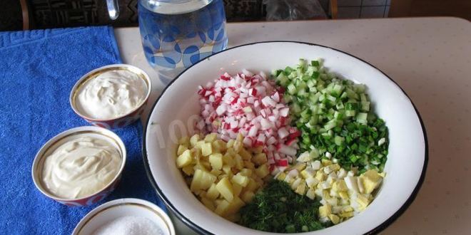 Рецепт вкусной окрошки на сметане и воде