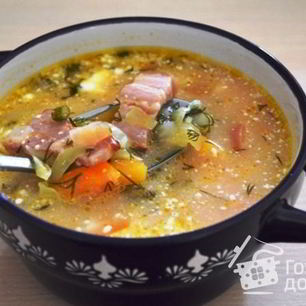 Рецепт Овощного супа с фасолью и копченостями