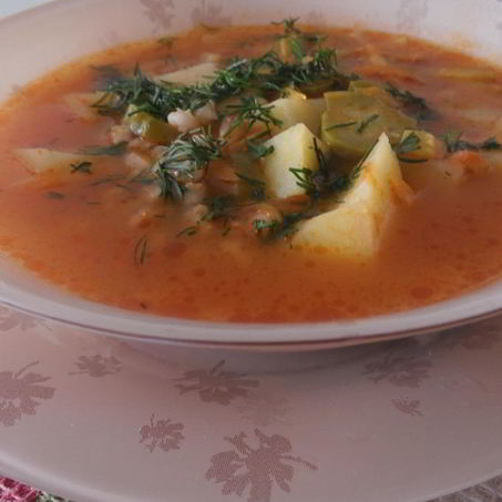 Рецепт Рассольника с перловкой и солеными огурцами