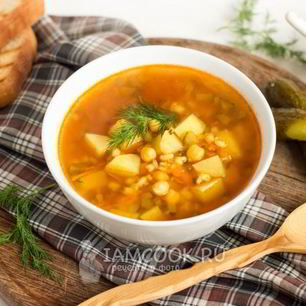 Рецепт Рассольника с перловкой, солеными огурцами и нутом