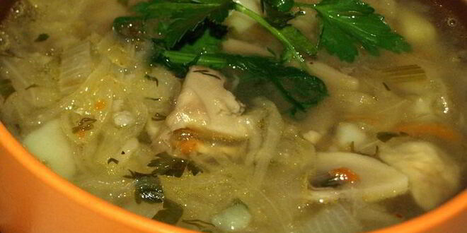 Рецепт постных щей из квашеной капусты с шампиньонами