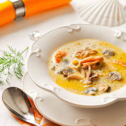 Рецепт Сливочного супа с морепродуктами