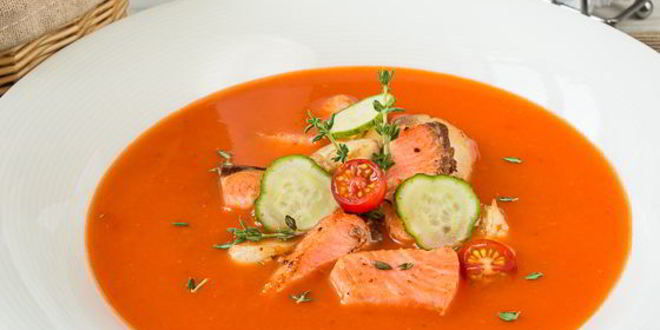 Рецепт томатного супа-пюре с лососем и треской