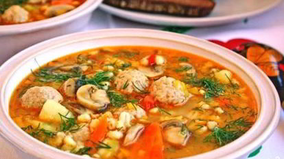 Рецепт Супа с фрикадельками и перловкой