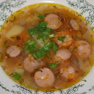 Рецепт Супа с сосисками и макаронами