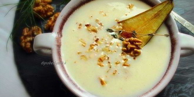 Рецепт сырного супа с грушей и грецкими орехами