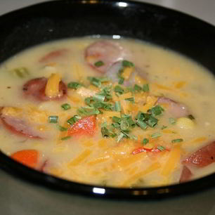 Рецепт Сырного супа с копченой колбасой