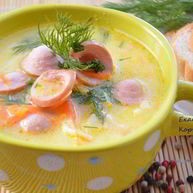 Рецепт Сырного супа с сосисками