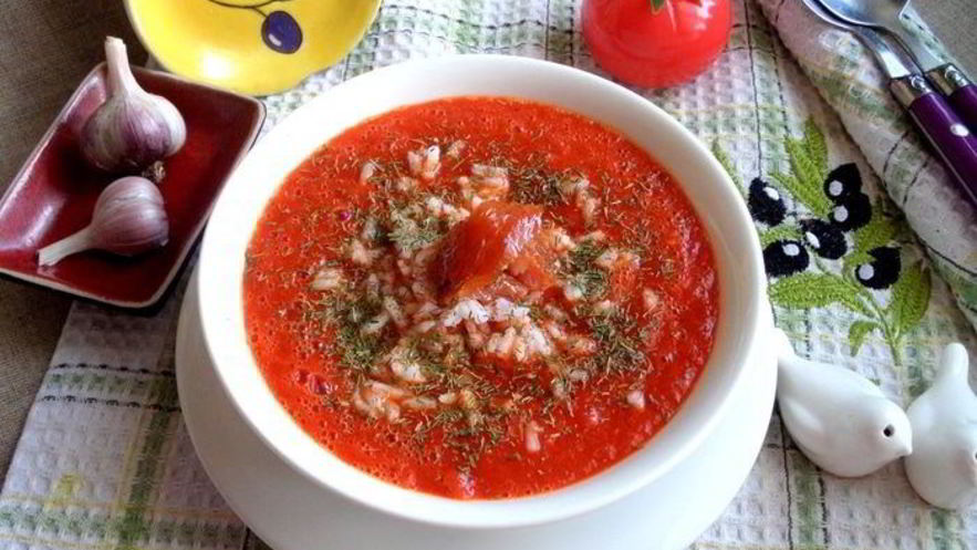 Рецепт томатного супа с перцем и рисом