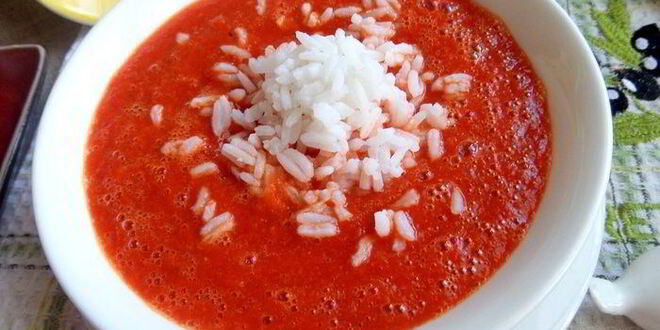 Рецепт томатного супа с перцем и рисом