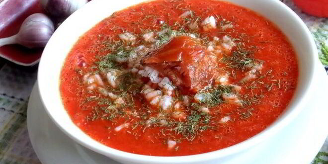 Рецепт томатного супа с перцем и рисом