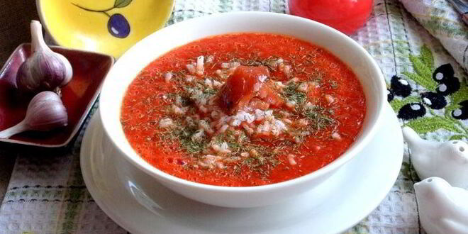 Рецепт томатного супа с перцем и рисом