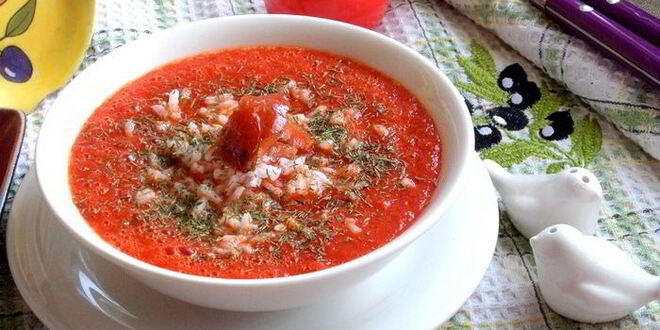Рецепт томатного супа с перцем и рисом
