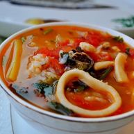 Рецепт Томатного супа с рисом и морепродуктами
