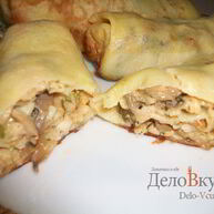 Рецепт Блинчиков с куриным филе, грибами и сыром