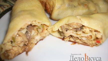 Рецепт Блинчиков с куриным филе, грибами и сыром