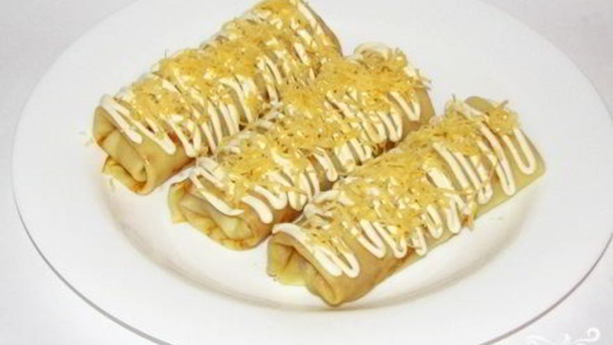 Рецепт блинчиков с курицей и сыром