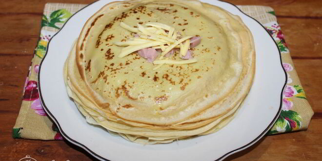 Рецепт блинов с ветчиной и сыром