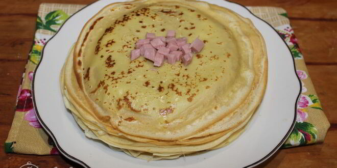 Рецепт блинов с ветчиной и сыром