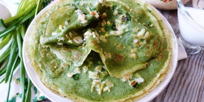 Рецепт шпинатных блинов с припеком из яйца и зеленого лука