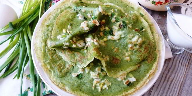 Рецепт шпинатных блинов с припеком из яйца и зеленого лука