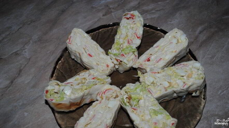 Рецепт лаваша с крабовыми палочками и плавленым сыром