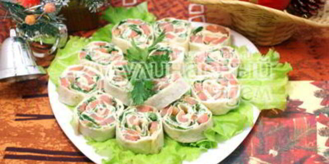 Рецепт рулетиков из лаваша с красной рыбой