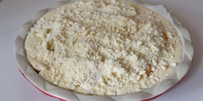 Рецепт насыпного пирога с персиками