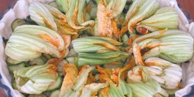 Рецепт пирога с цветками цукини и моцареллой