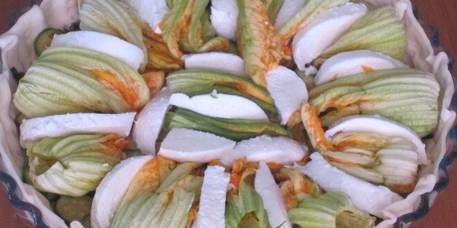 Рецепт пирога с цветками цукини и моцареллой