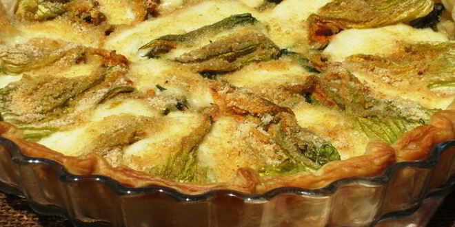 Рецепт пирога с цветками цукини и моцареллой