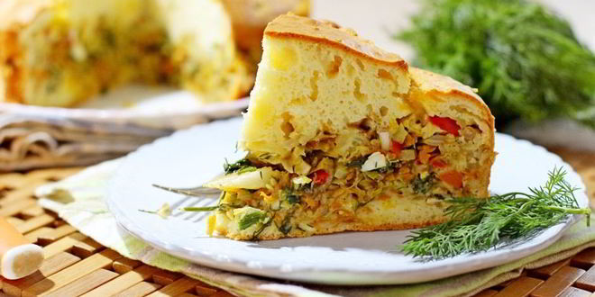 Рецепт заливного пирога с тушеной капустой