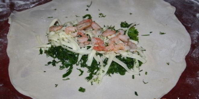 Рецепт кутабов с креветками, сыром и зеленью