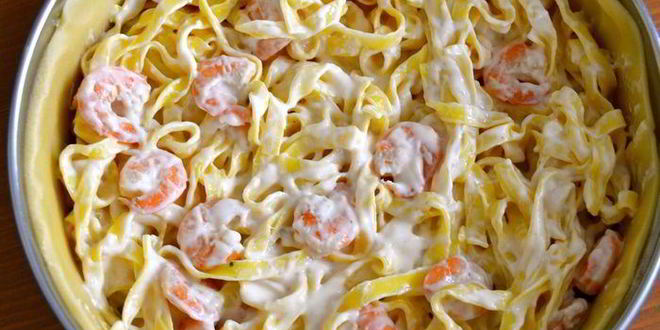 Рецепт итальянского торта из тальятелле с креветками