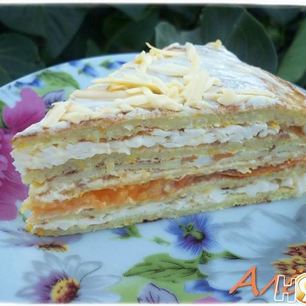 Рецепт Кабачкового торта с плавленым сыром и омлетом