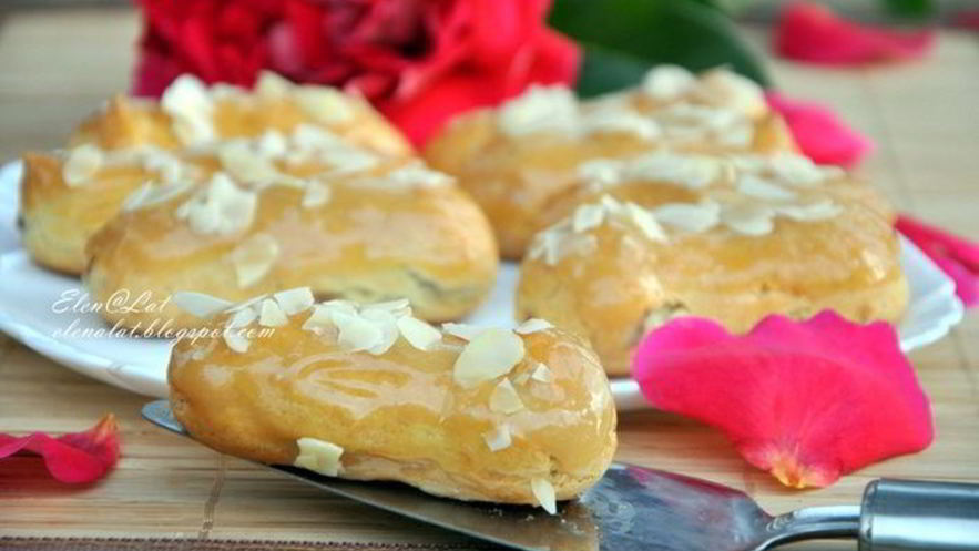 Рецепт эклеров с шоколадным кремом, карамелью и миндалем