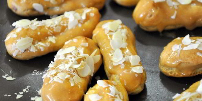 Рецепт эклеров с шоколадным кремом, карамелью и миндалем