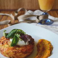 Картофельная запеканка с пармезаном и морковно-имбирным пюре