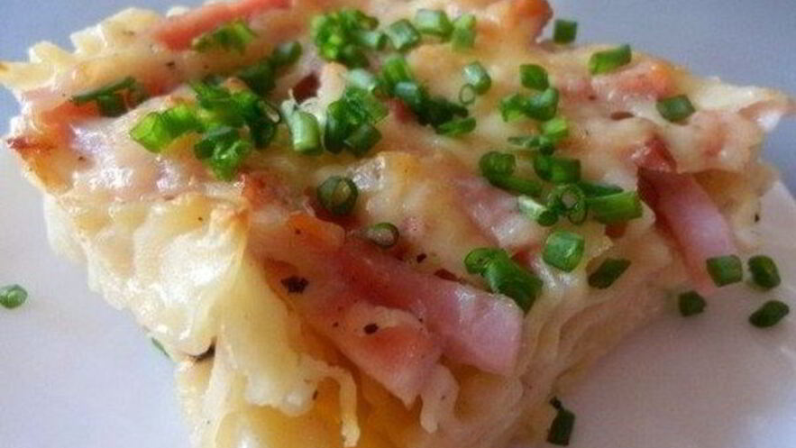 Рецепт сытной запеканки из макарон с карбонадом