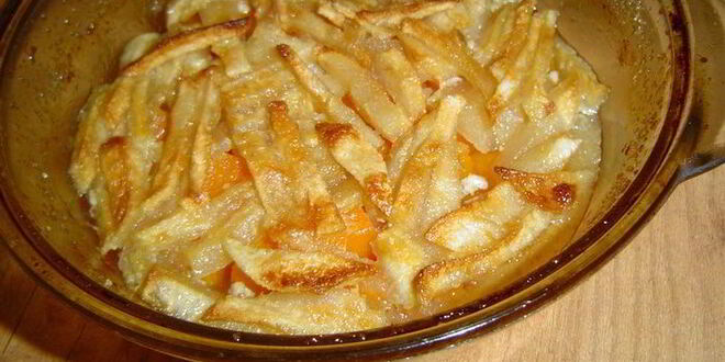 Рецепт тыквенно-яблочной запеканка с ореховой посыпкой и зернами граната