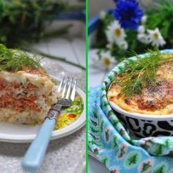 Рецепт Запеканки из лосося с рисом под бешамелем и сыром