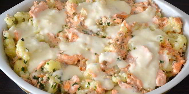 Рецепт запеканки из семги и цветной капусты