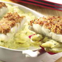 Запеканка из спаржи и судака в горчичном кляре