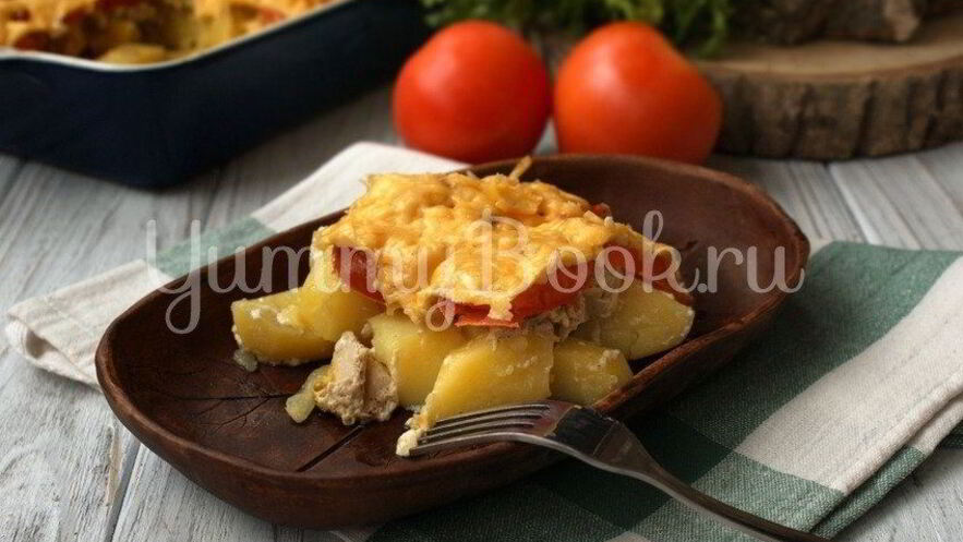 Рецепт запеканки куриной с картофелем, сыром и помидорами