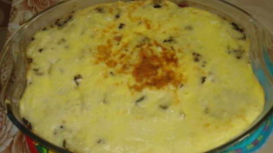 Рецепт запеканки с грибами, мясом и сыром