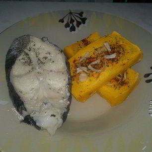 Рецепт Брускетты из тыквы с шалотом и отварной стейк из зубатки