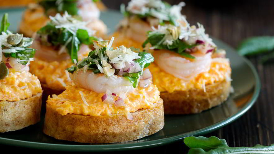 Рецепт брускетт с тыквой и креветками