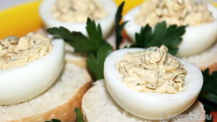 Рецепт яиц, фаршированных тунцом