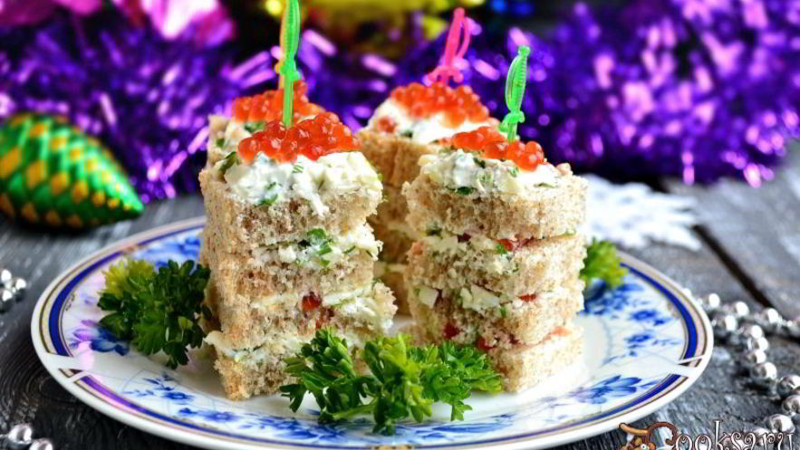 Рецепт канапе с брынзой и красной икрой