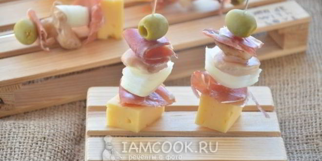 Рецепт канапе с хамоном, грибами и сыром